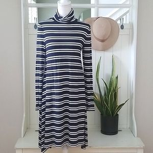 Anthropologie Maeve Striped Turtleneck Swing Dress